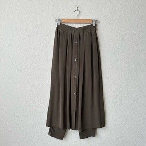 DUSAN Silk Elastic Waist Midi Skirt Pants in Brown Pleated